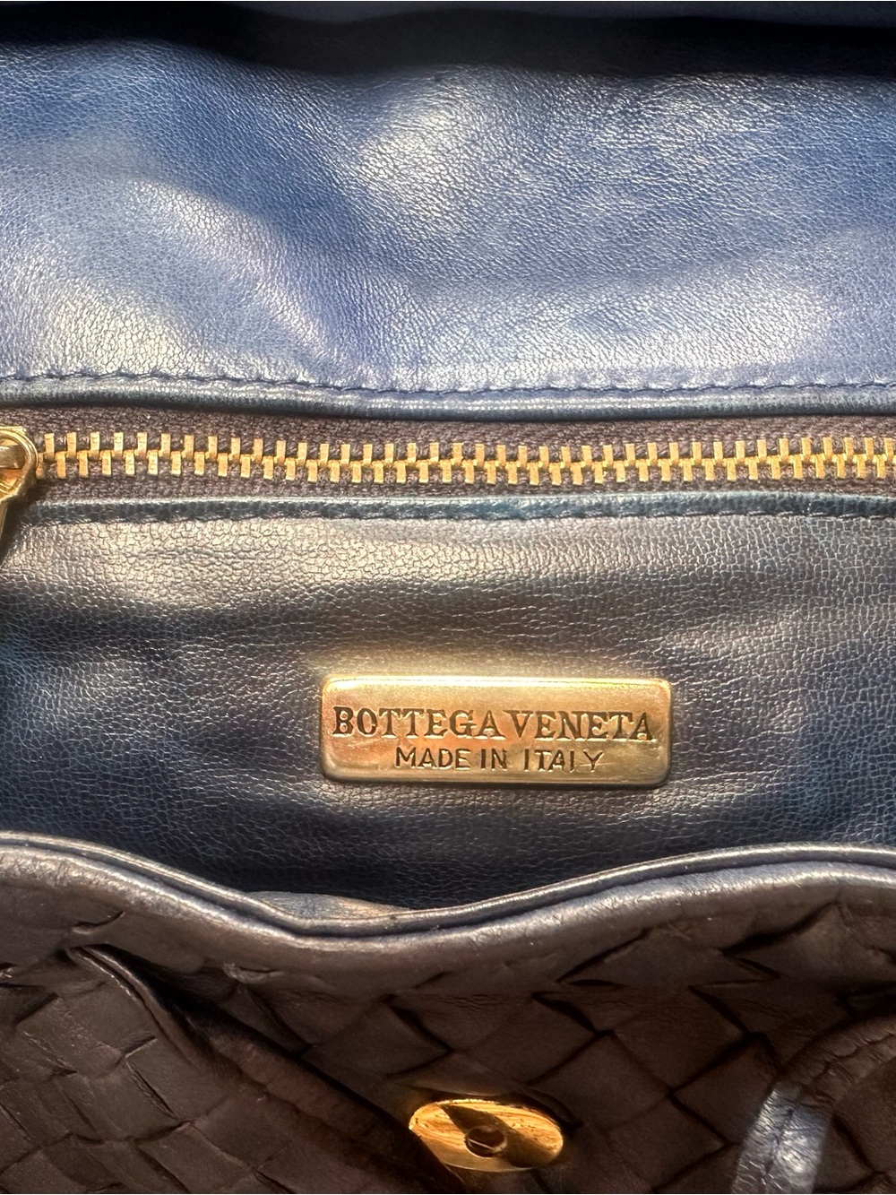 Bottega Veneta Navy Intrecciato Woven Leather Crossbody with Tassel - Picture 6 of 9